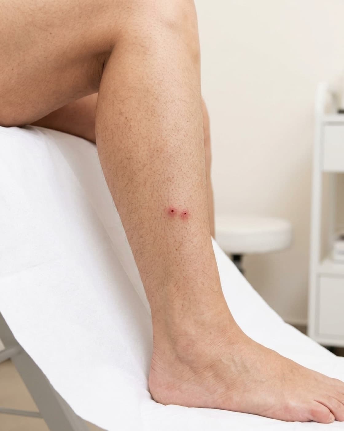 Perna de mulher com pelos e pequenos pontos avermelhados de pelos encravados